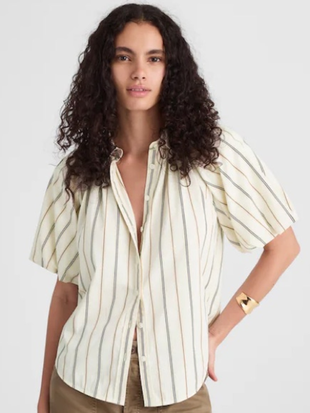 Madewell NWT Shirred Bubble-Sleeve Button-Up Shirt in Poplin Size XXS